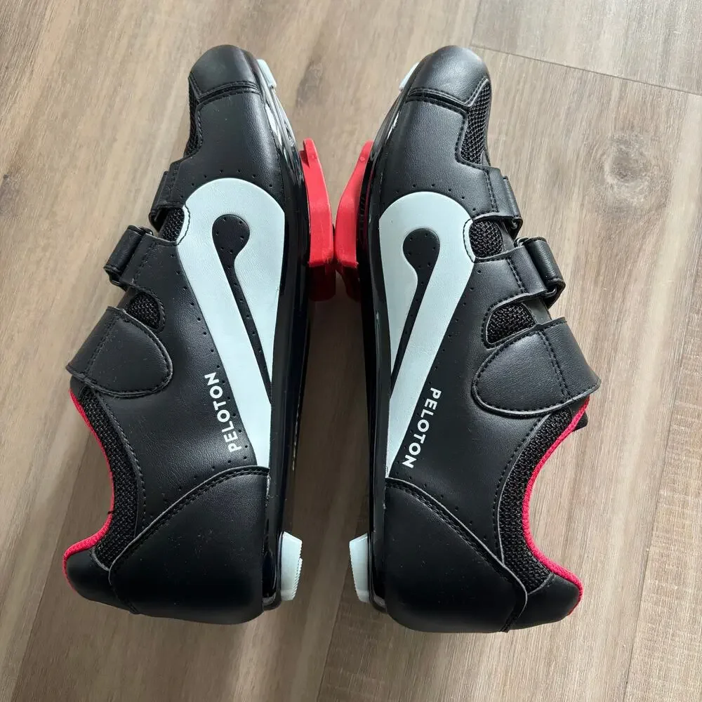 Peloton Cycling Shoes Size 40 - Women Size 9 - Men Size 7 With Cleats Black Red